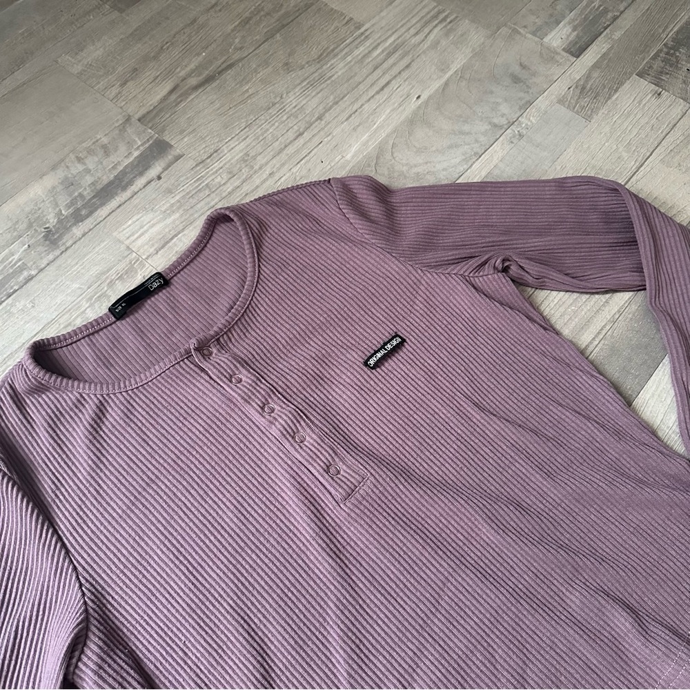 SHEIN Purple Long Sleeve Ribbed Tee